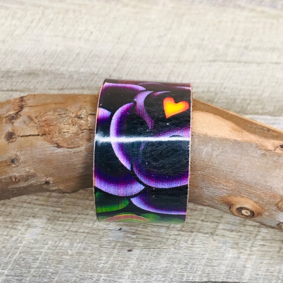 handmade Jewelry - Leather upcycle purple flower bracelet cuff
